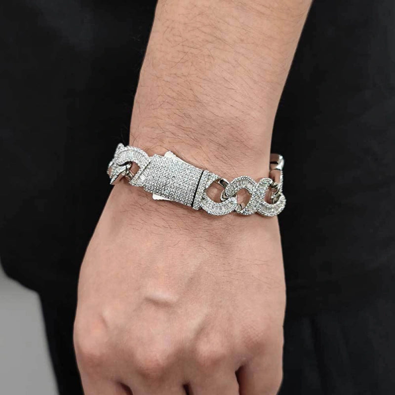 12 mm Iced Out Infinity Link cubansk armbånd – hvidguldbelagt