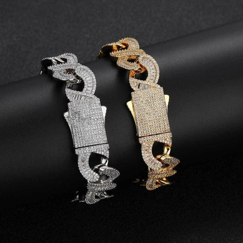 12 mm Iced Out Infinity Link cubansk armbånd – hvidguldbelagt