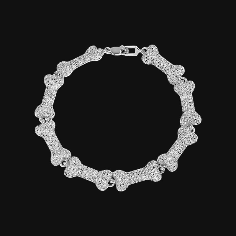 10 mm Iced Out Knochengliederarmband – Weißgold plattiert