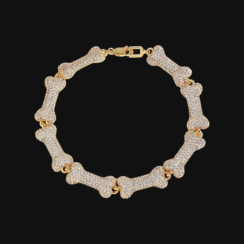10 mm Iced Out Knochengliederarmband – Weißgold plattiert