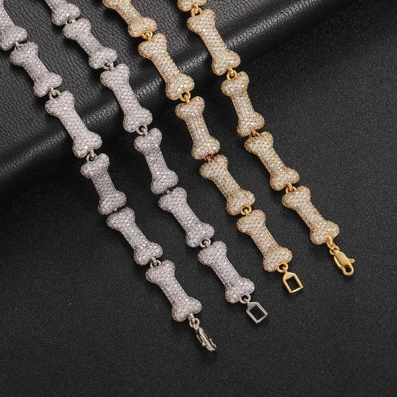 10 mm Iced Out Knochengliederarmband – Weißgold plattiert