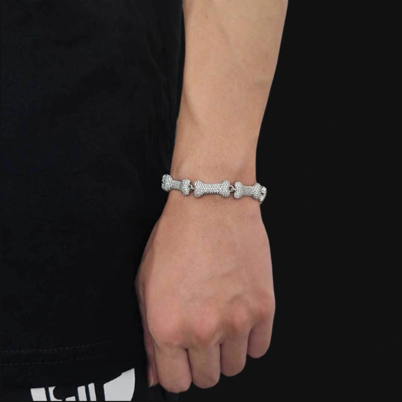 10 mm Iced Out Knochengliederarmband – Weißgold plattiert