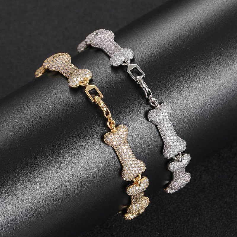 10 mm Iced Out Knochengliederarmband – Weißgold plattiert
