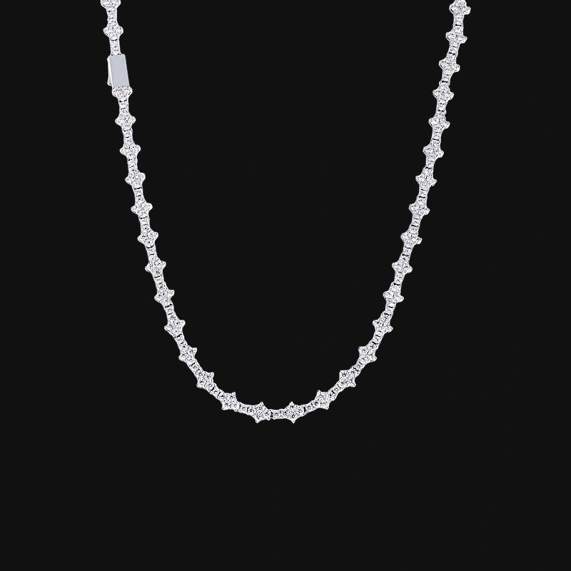 6.5mm Iced Out Cluster Tennis Chain – White Gold Plated