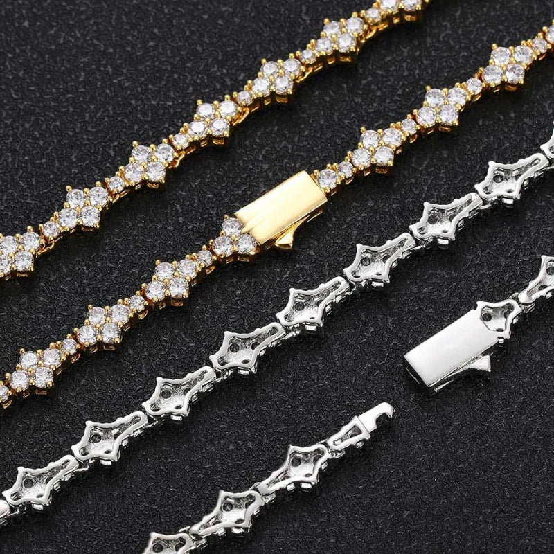 6.5mm Iced Out Cluster Tennis Chain – White Gold Plated
