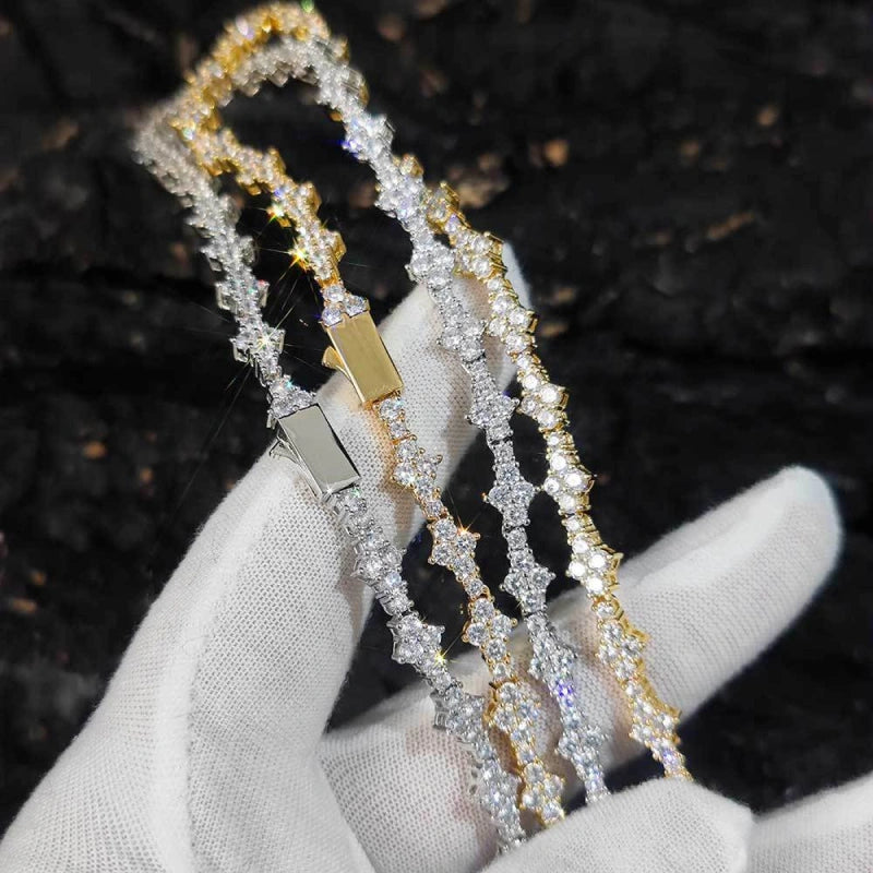 6.5mm Iced Out Cluster Tennis Chain – White Gold Plated