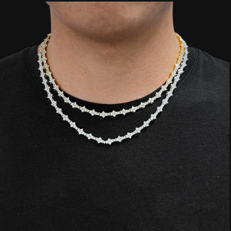 6.5mm Iced Out Cluster Tennis Chain – White Gold Plated