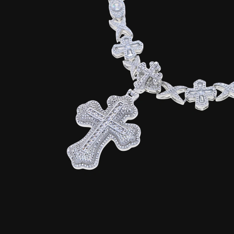 Iced Out Gothic Cross Necklace – White Gold Plated