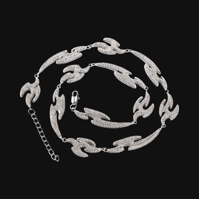 Iced Out Flame Link Chain – White Gold Plated