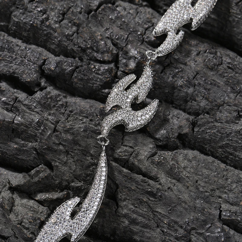 Iced Out Flame Link Chain – White Gold Plated