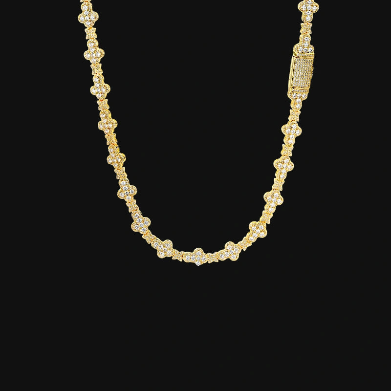 Chaîne croix étoile glacée 10 mm–Plaqué or blanc