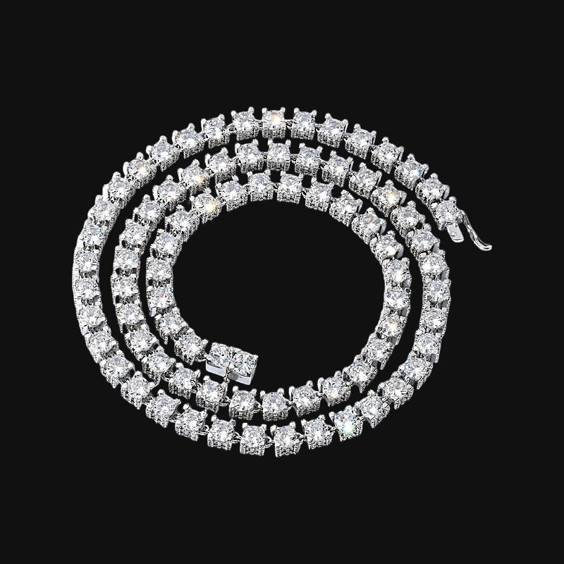 6mm Iced Out Prong Set Tennis Chain – White Gold Plated