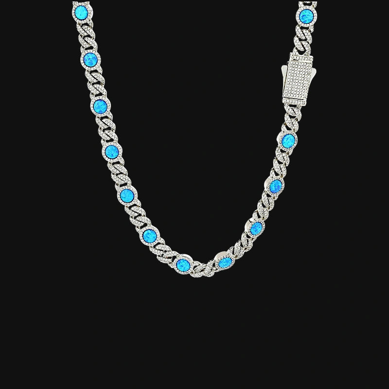 8mm Iced Out Bezel Cuban Chain – White Gold Plated