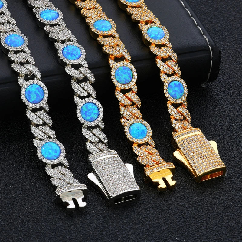 8mm Iced Out Bezel Cuban Chain – White Gold Plated
