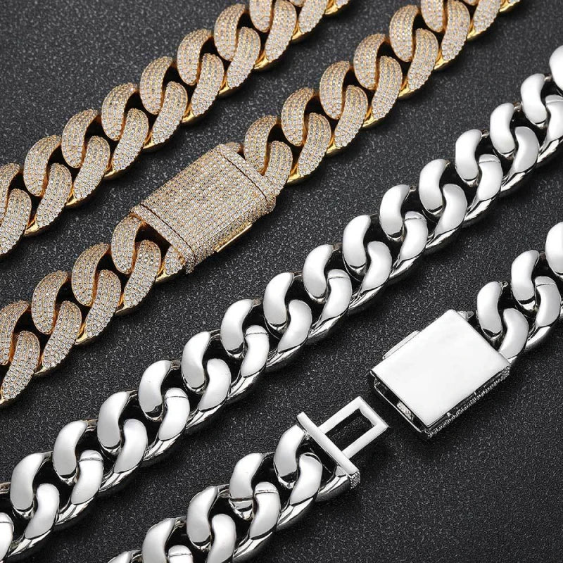 20mm Iced Out Classic Cuban Link Chain – White Gold Plated