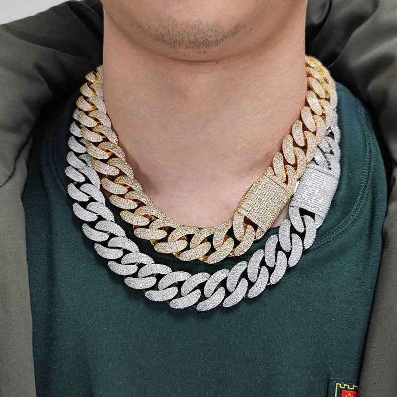20mm Iced Out Classic Cuban Link Chain – White Gold Plated