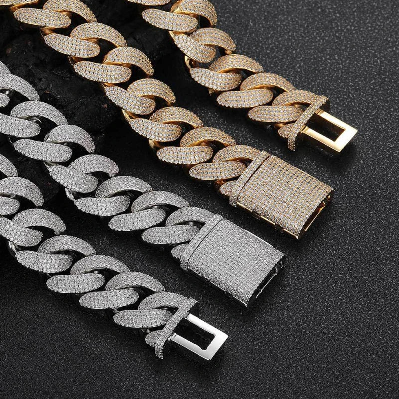 20mm Iced Out Classic Cuban Link Chain – White Gold Plated