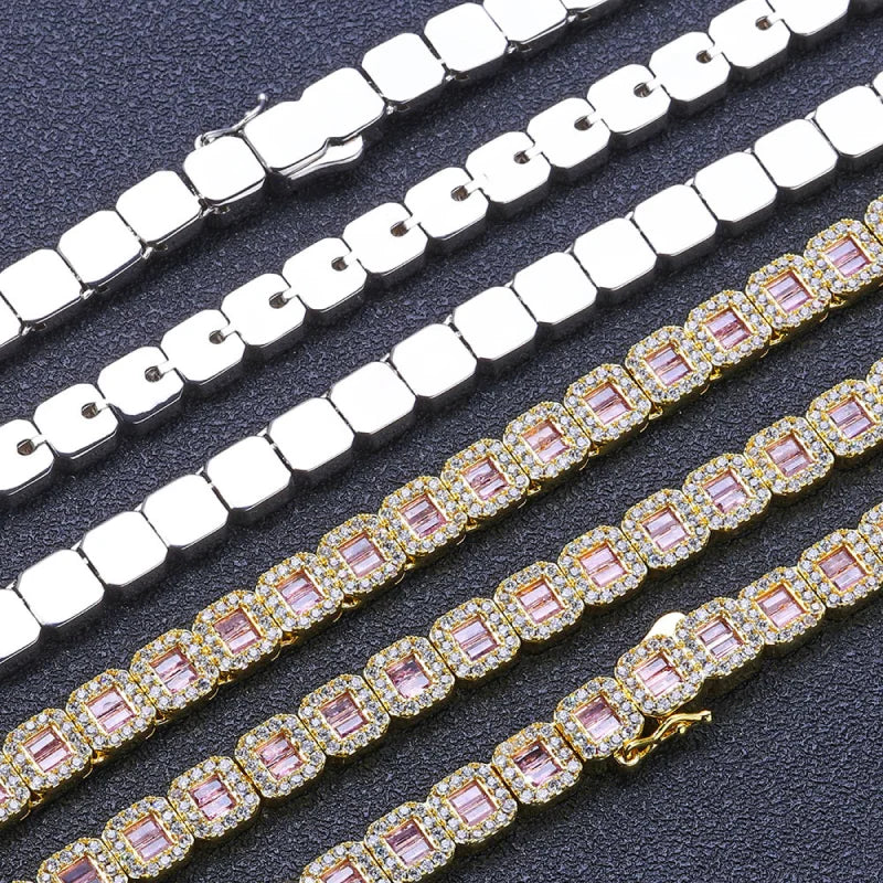 8 mm Iced Out Cluster Cut Chain – Hvidguldbelagt
