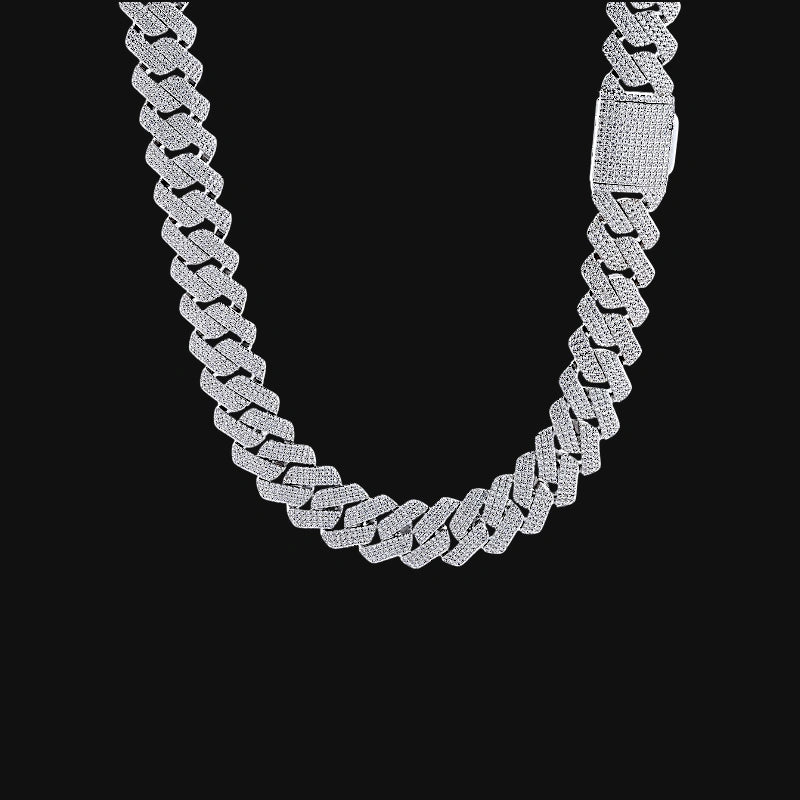 Chaîne cubaine à bords tranchants glacés de 20 mm–Plaqué or blanc