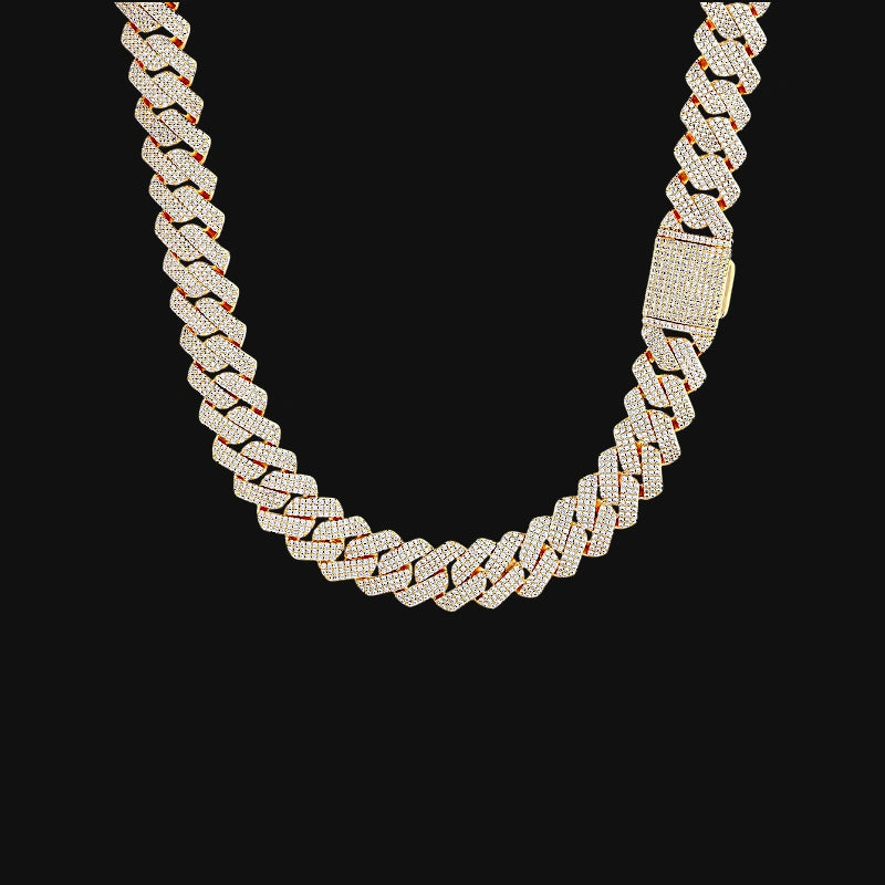Chaîne cubaine à bords tranchants glacés de 20 mm–Plaqué or blanc