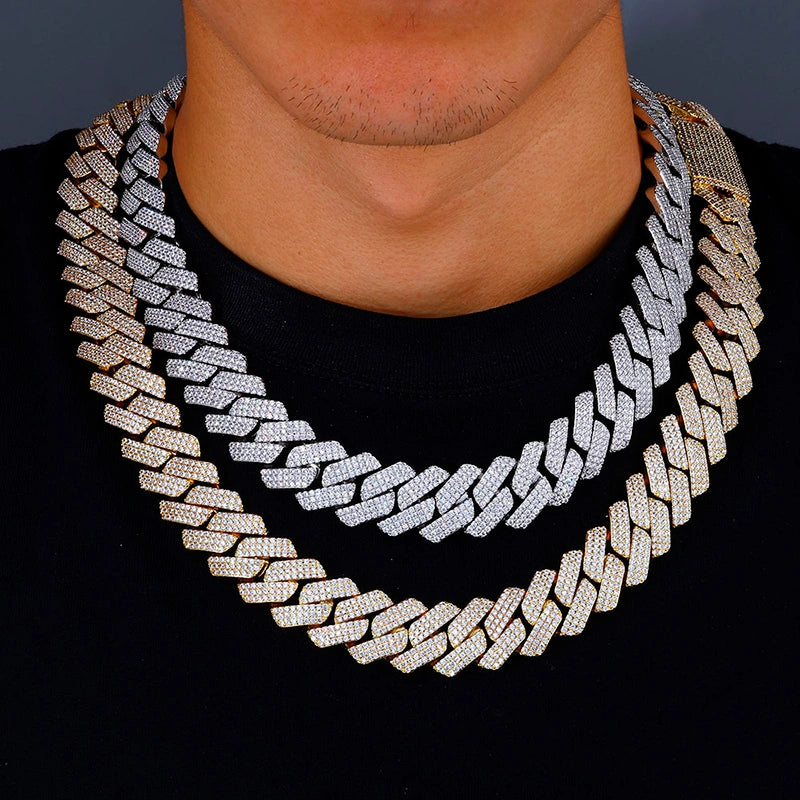 Chaîne cubaine à bords tranchants glacés de 20 mm–Plaqué or blanc