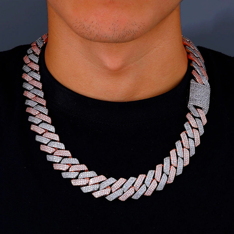 Chaîne cubaine à bords tranchants glacés de 20 mm–Plaqué or blanc