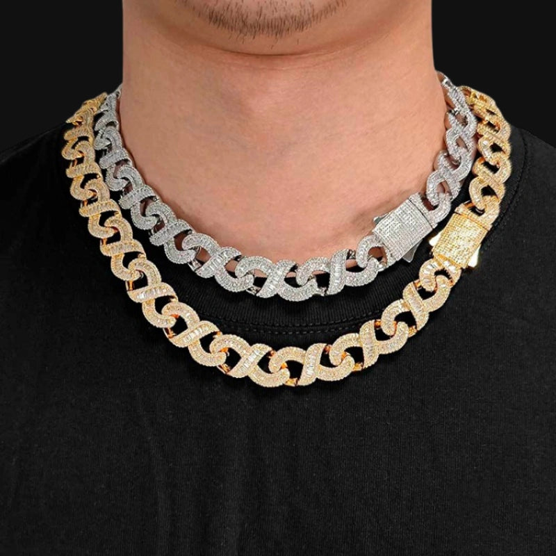Iced Out S-Link Cuban Chain – White Gold Plated