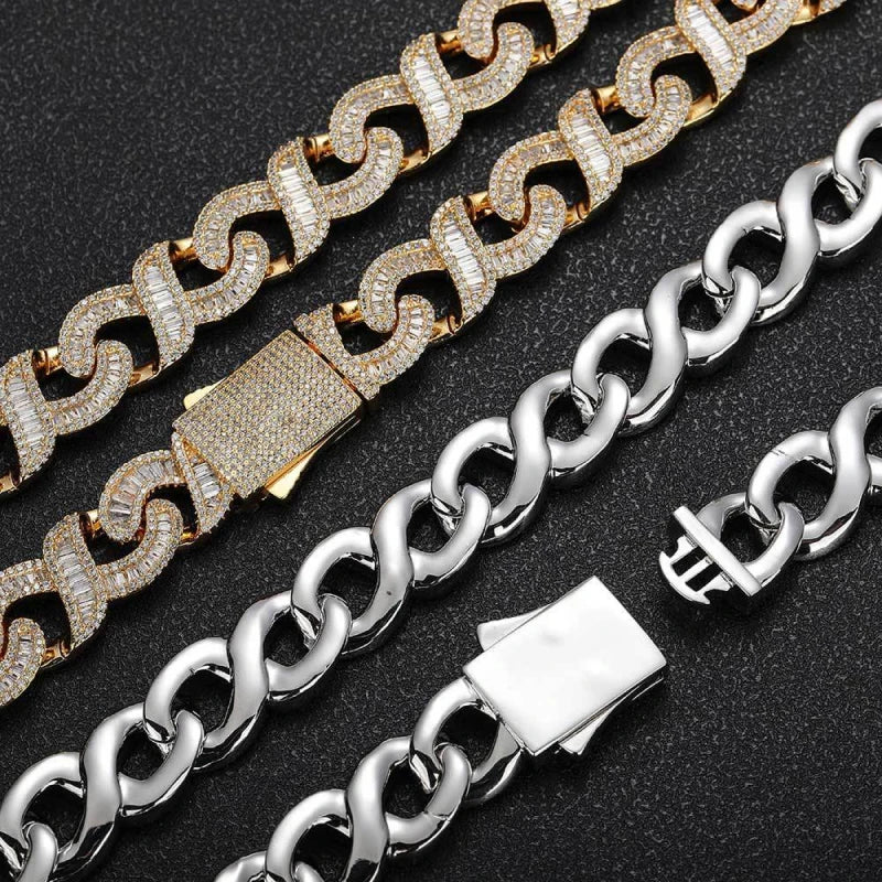 Iced Out S-Link Cuban Chain – White Gold Plated