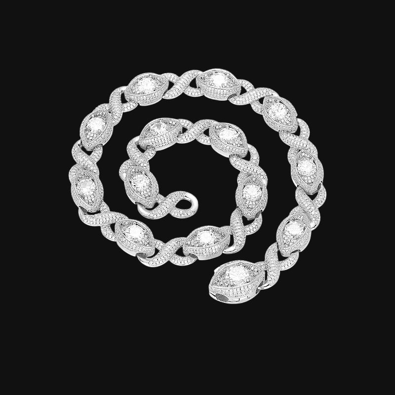 15mm Iced Out Evil Eye Link Chain – White Gold Plated