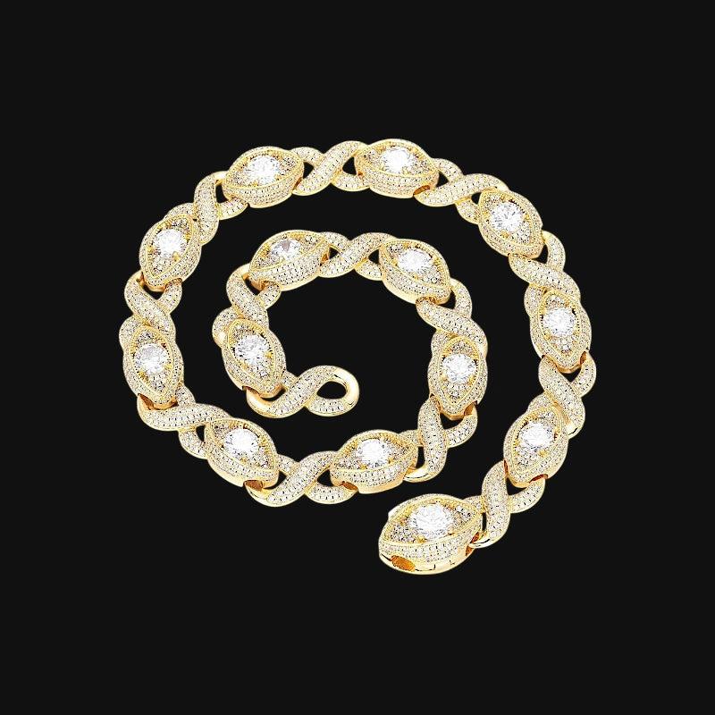15mm Iced Out Evil Eye Link Chain – White Gold Plated