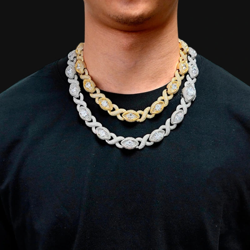 15mm Iced Out Evil Eye Link Chain – White Gold Plated