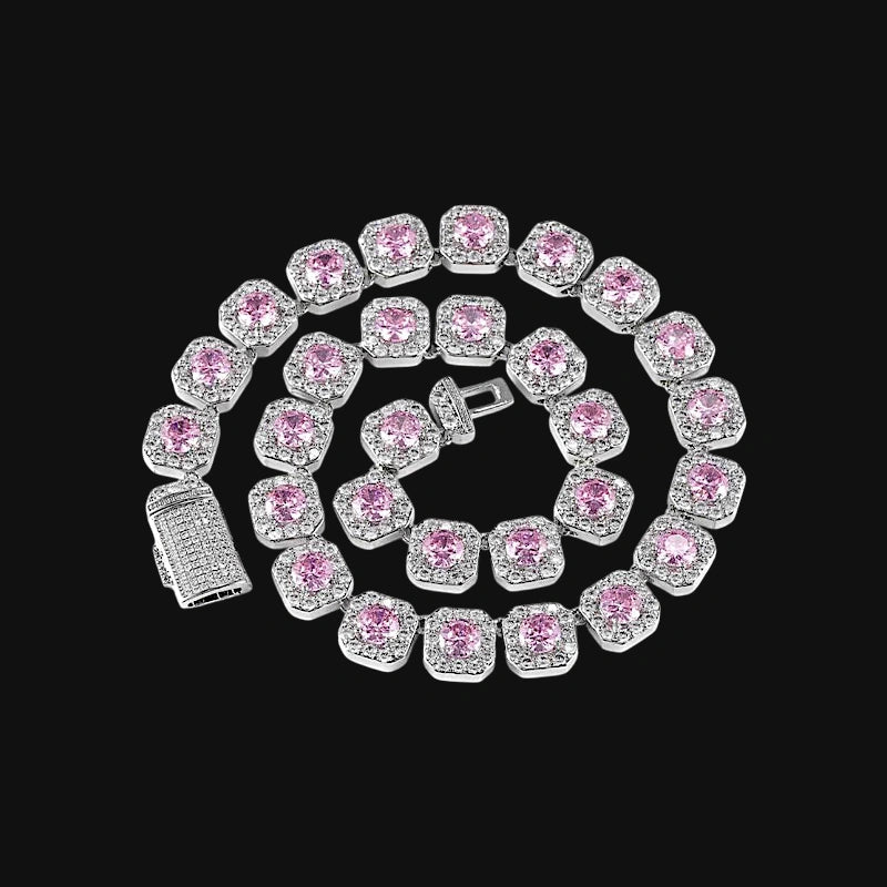 12mm Iced Out Cluster Chain – White Gold Plated