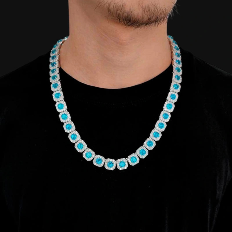 12mm Iced Out Cluster Chain – White Gold Plated