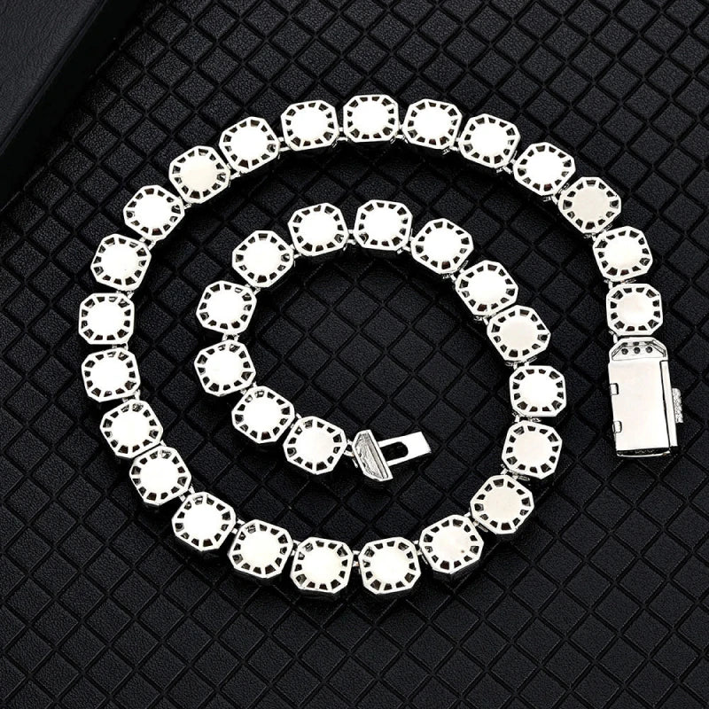 12mm Iced Out Cluster Chain – White Gold Plated