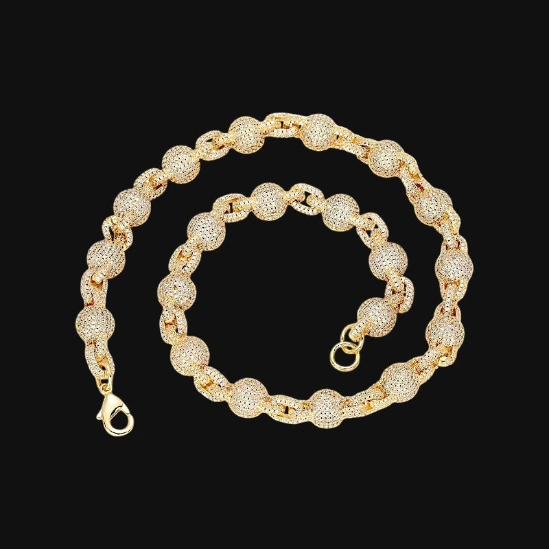 10.5mm Iced Out Bubble Link Chain – White Gold Plated