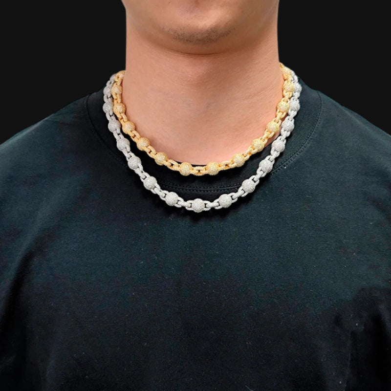 10.5mm Iced Out Bubble Link Chain – White Gold Plated