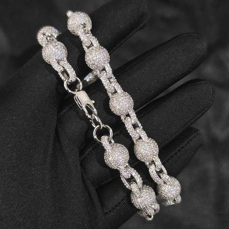 10.5mm Iced Out Bubble Link Chain – White Gold Plated