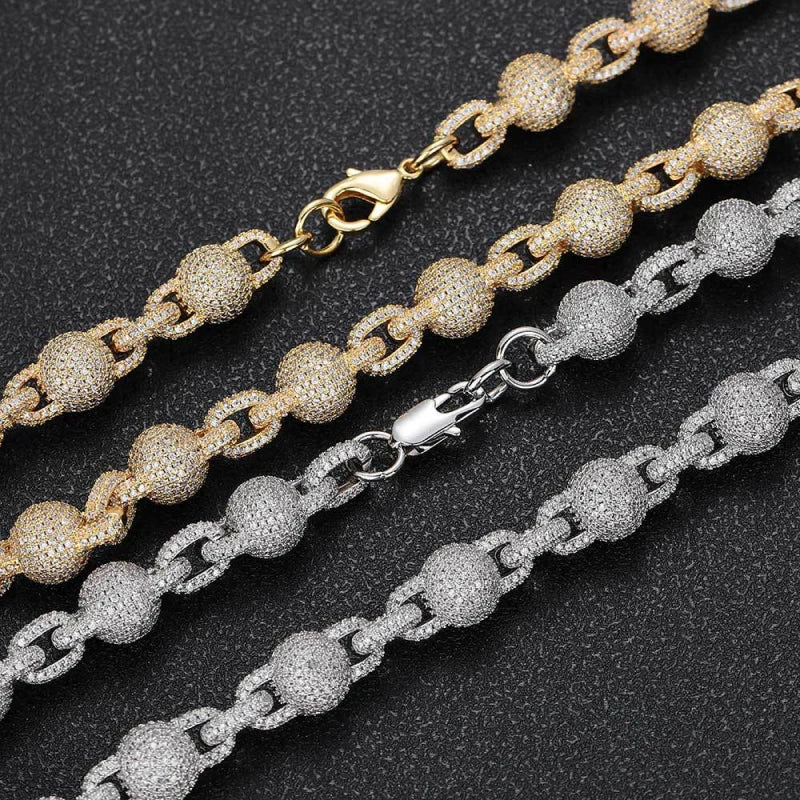 10.5mm Iced Out Bubble Link Chain – White Gold Plated