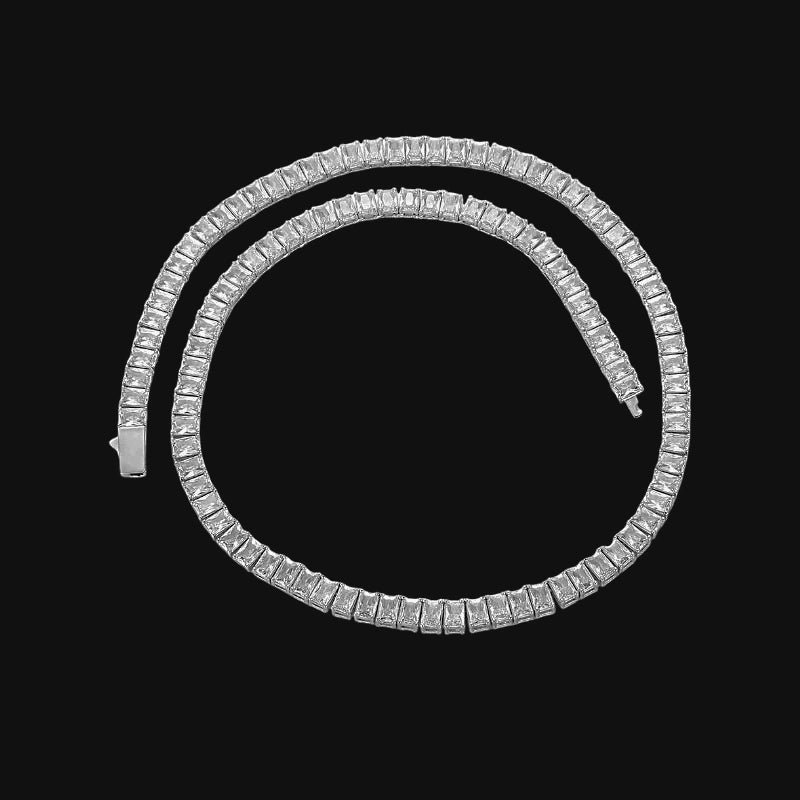 6mm Iced Out Baguette cut Tennis Chain – White Gold Plated