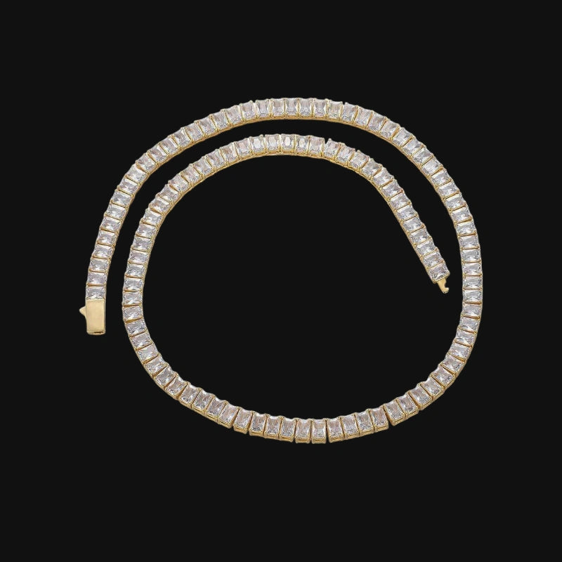 6mm Iced Out Baguette cut Tennis Chain – White Gold Plated