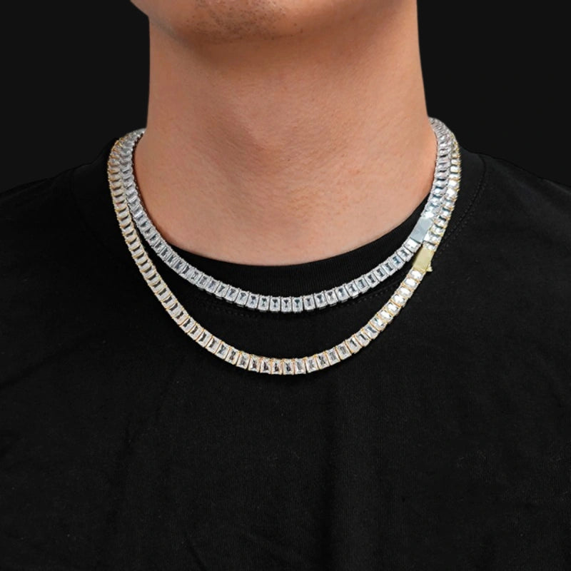 6mm Iced Out Baguette cut Tennis Chain – White Gold Plated
