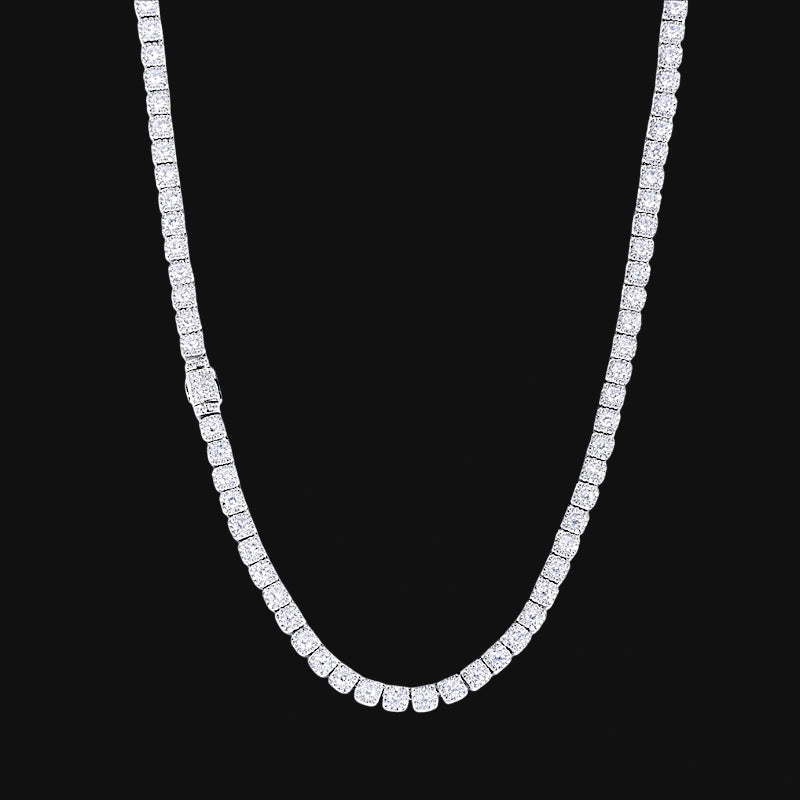 5mm Iced Out Cluster Link Tennis Chain – White Gold Plated