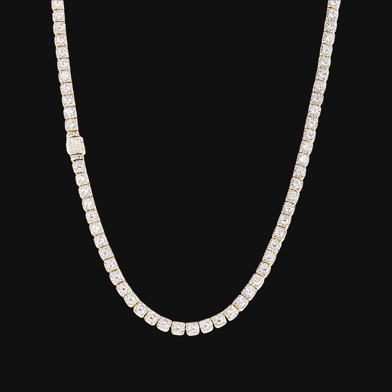 5mm Iced Out Cluster Link Tennis Chain – White Gold Plated