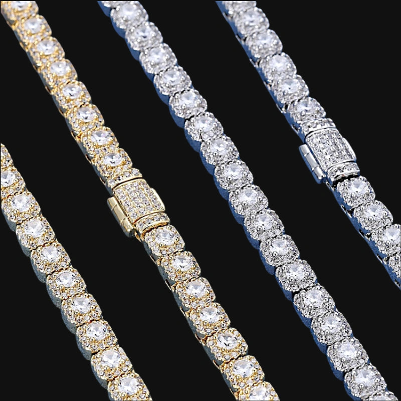 5mm Iced Out Cluster Link Tennis Chain – White Gold Plated