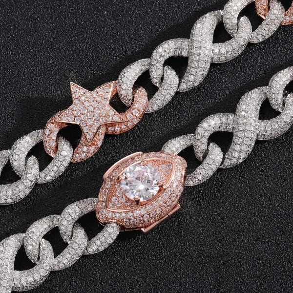 Iced Out Stern & Glieder Kubanische Kette – Weißgold plattiert