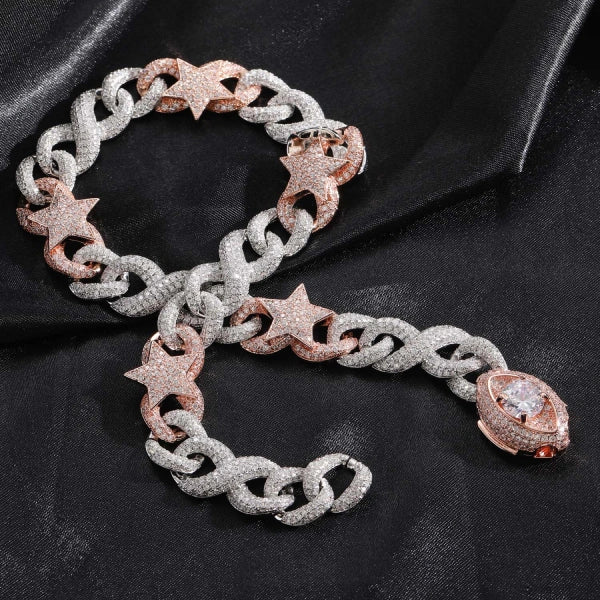 Iced Out Stern & Glieder Kubanische Kette – Weißgold plattiert
