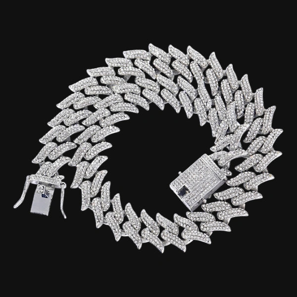 19 mm Iced Out Blütenblatt-Kette aus Kuba – Weißgold plattiert