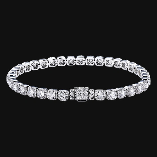 5mm Iced Out Cluster Tennis Bracelet – White Gold Plated