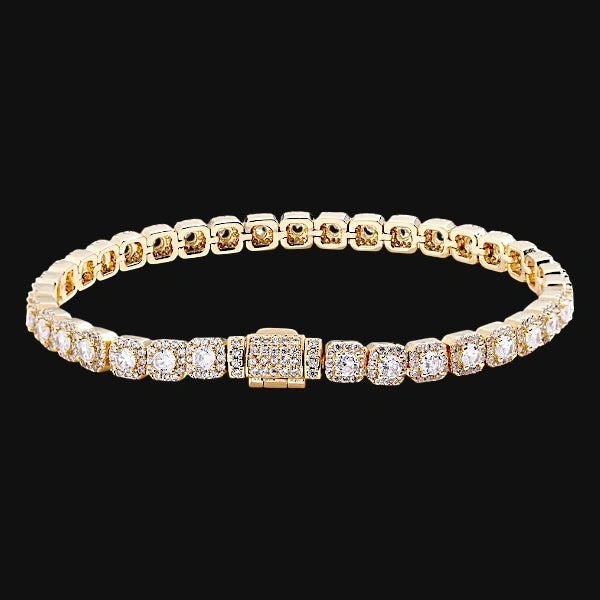 5mm Iced Out Cluster Tennis Bracelet – White Gold Plated