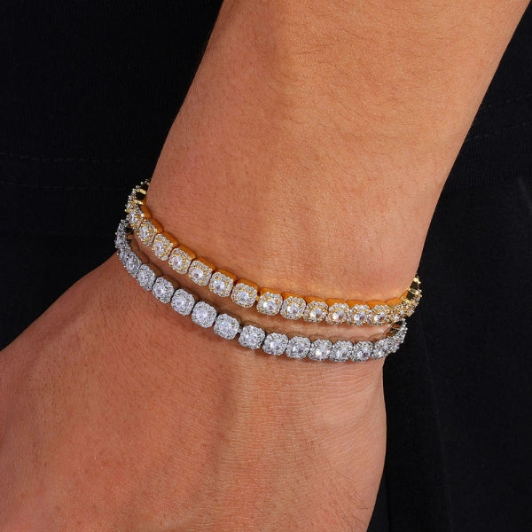 5mm Iced Out Cluster Tennis Bracelet – White Gold Plated